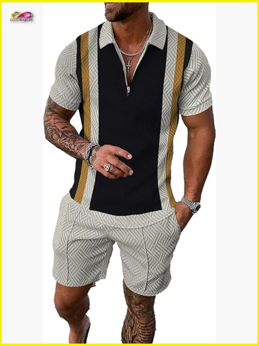 Men's 2 Piece Short Sleeve Polo and Shorts Set Casual Sport Tracksuit Solid